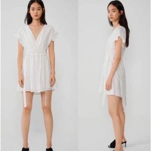 Zara V Neck Ruffle Sleeve Side Tie Mini Dress In White Size Small